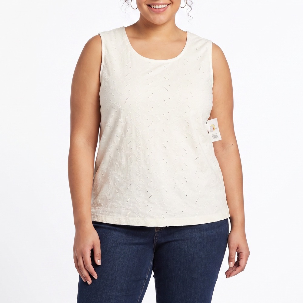 Croft & Barrow Tank Top Womens 2X White Eyelet Sleeveless New